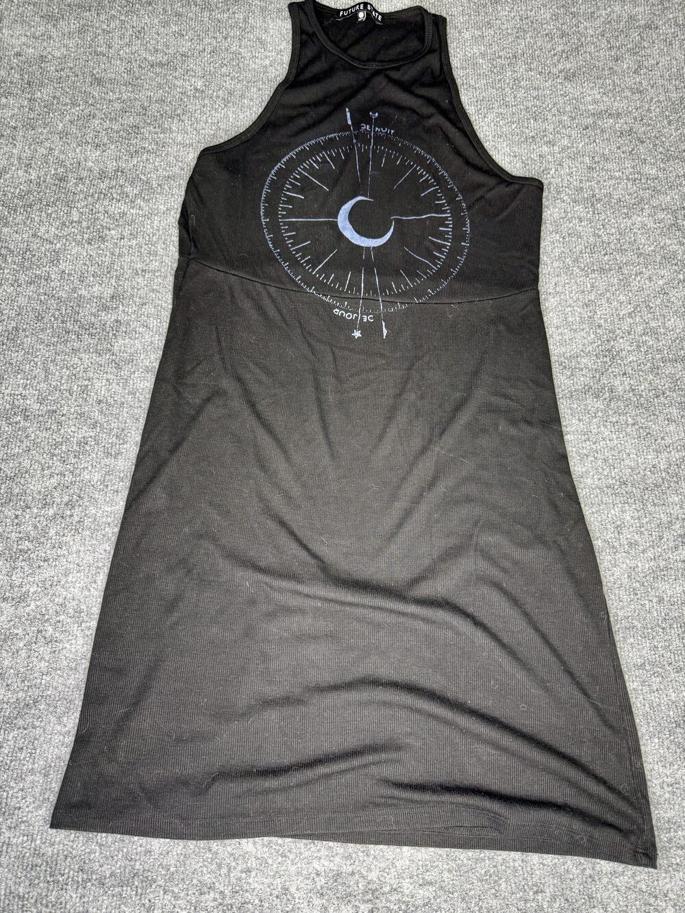 Future Site Tank Dress Womens Large Black Sleeveless High Neck Moon Graphic Knit